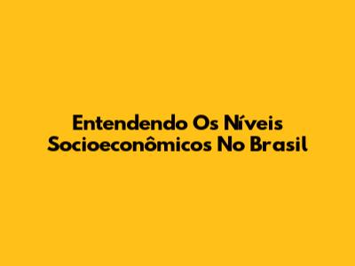 Entendendo Os Níveis Socioeconômicos No Brasil