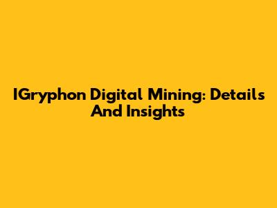 IGryphon Digital Mining: Details And Insights
