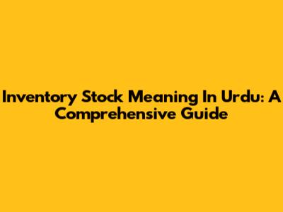 Inventory Stock Meaning In Urdu: A Comprehensive Guide